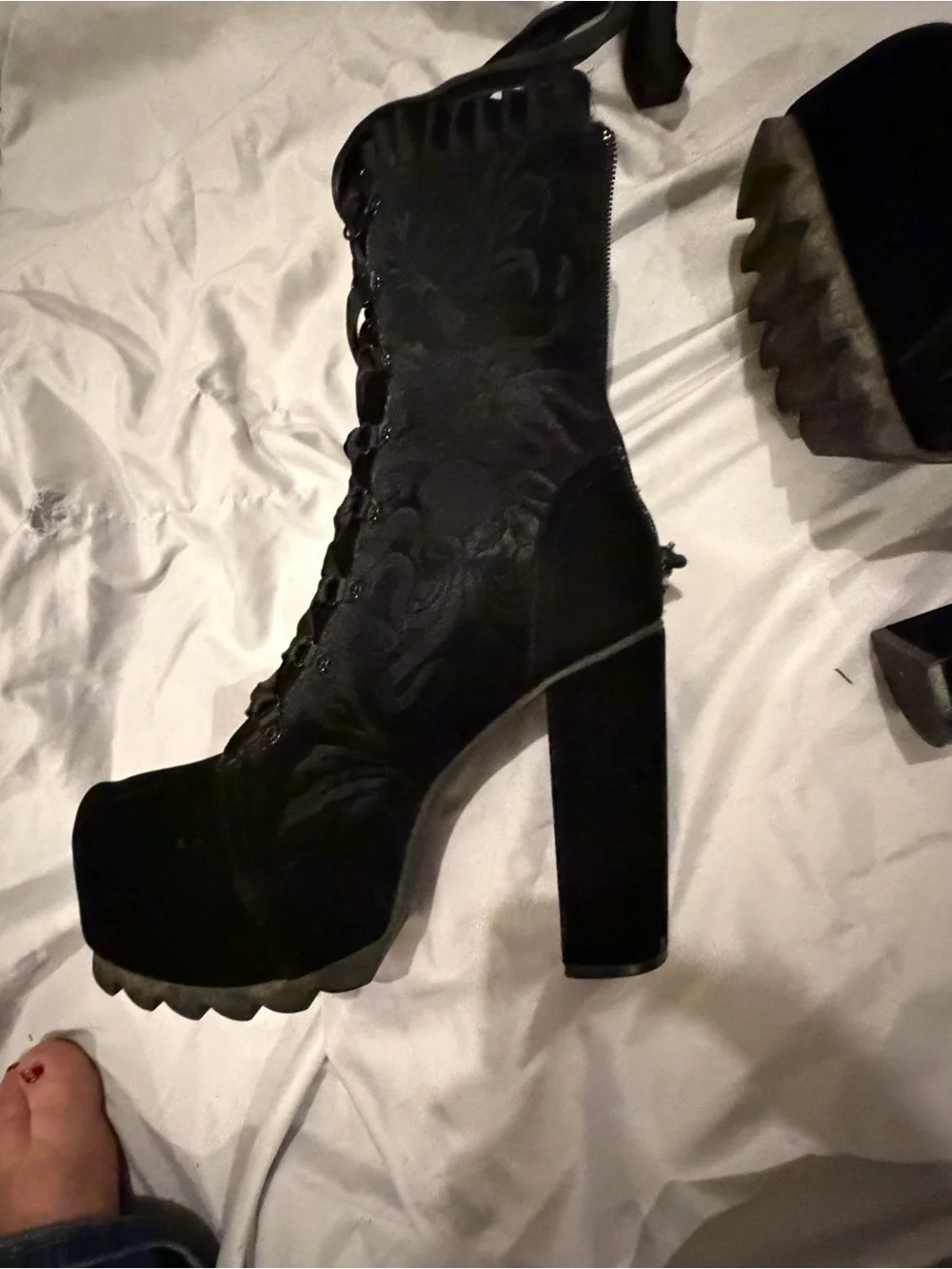 Black Lace-Up Platform Heeled Boots - Women's Fashion
